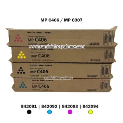 Pack Toner Ricoh MP C406 Negro y Colores Original